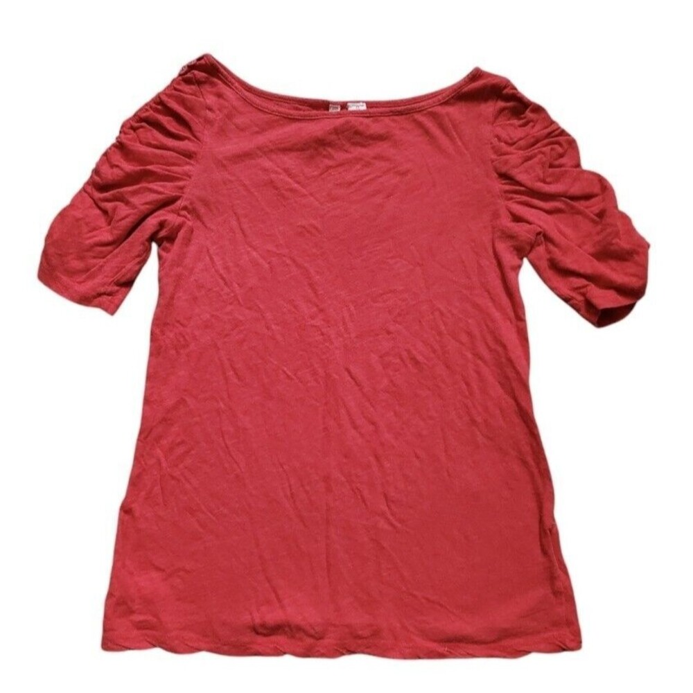 Anthropologie Little Yellow Button Top Women Small Gathered Sleeves Shirt Orange